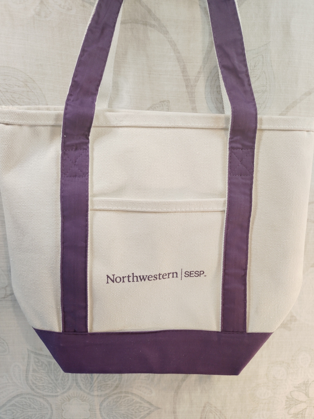 Northwestern Cream Canvas Shoulder Tote with Purple Trim